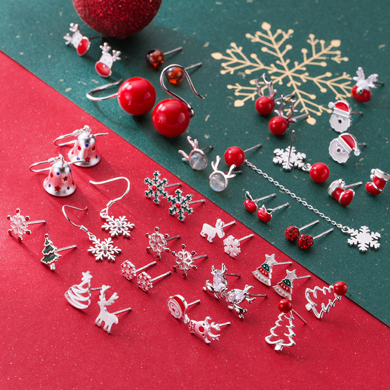 Sweet Christmas Earrings - Silver Red Studs