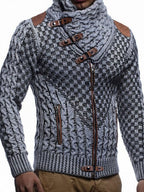 Men's Long Sleeve Knit Zipper Turtleneck Cardigan