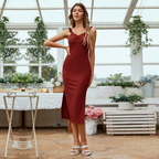Women's V-Neck Ruffle Midi Dress with Spaghetti Straps