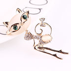 Cat Rhinestone Opal Brooch