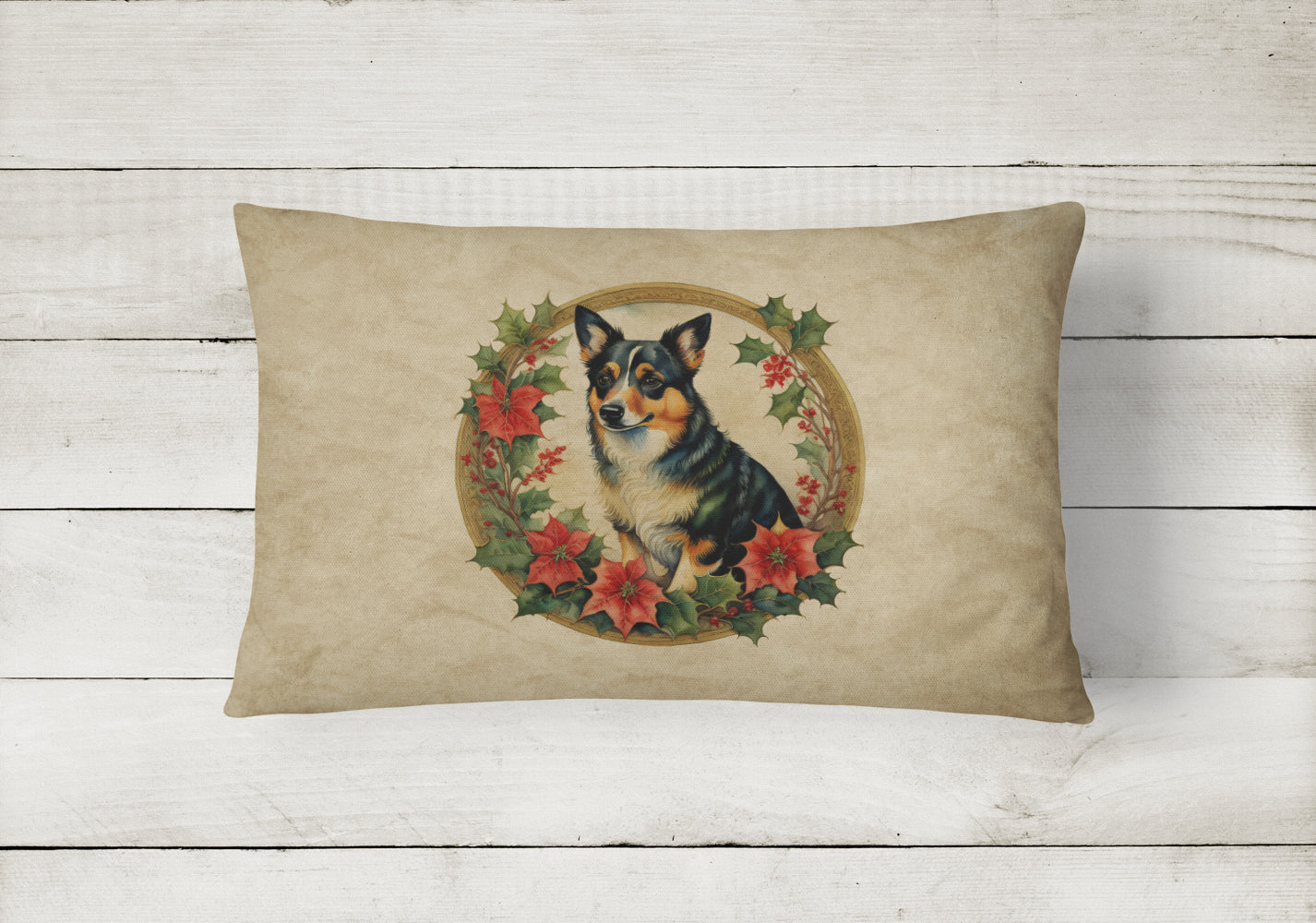 Lancashire Heeler Christmas Flowers Throw Pillow