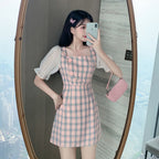 Summer A-Line Checkered Chiffon Dress for Women