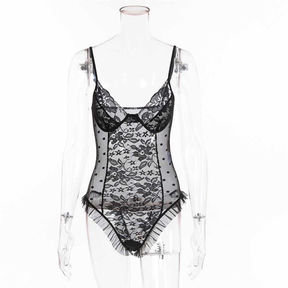 Lace Polka Dot Bodysuit for Intimate Wear