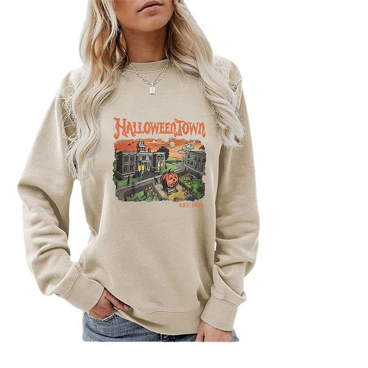 Halloweentown Printed Loose Round Neck Sweater