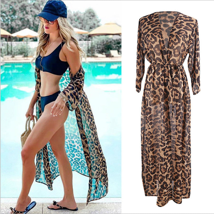 New Chiffon Leopard Print Bikini Cover-Up for Beach