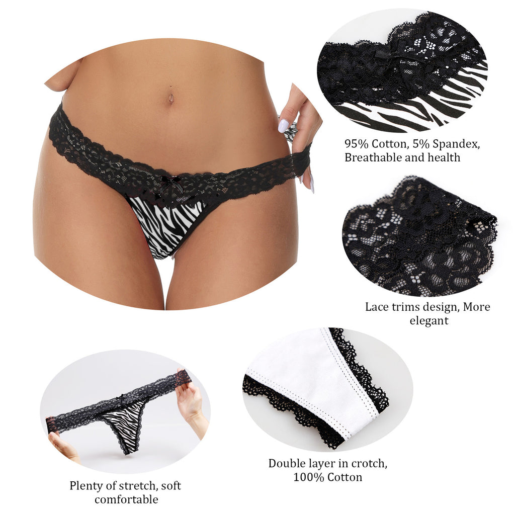 Women's Cotton Lace Thong Underwear - 6 Pack