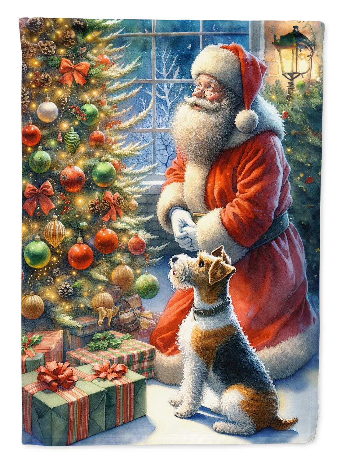 Fox Terrier and Santa Claus Garden Flag
