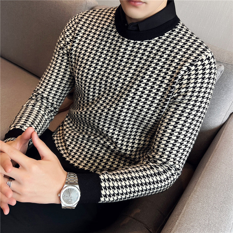 Men's Slim-fit Casual Patchwork Knit Sweater