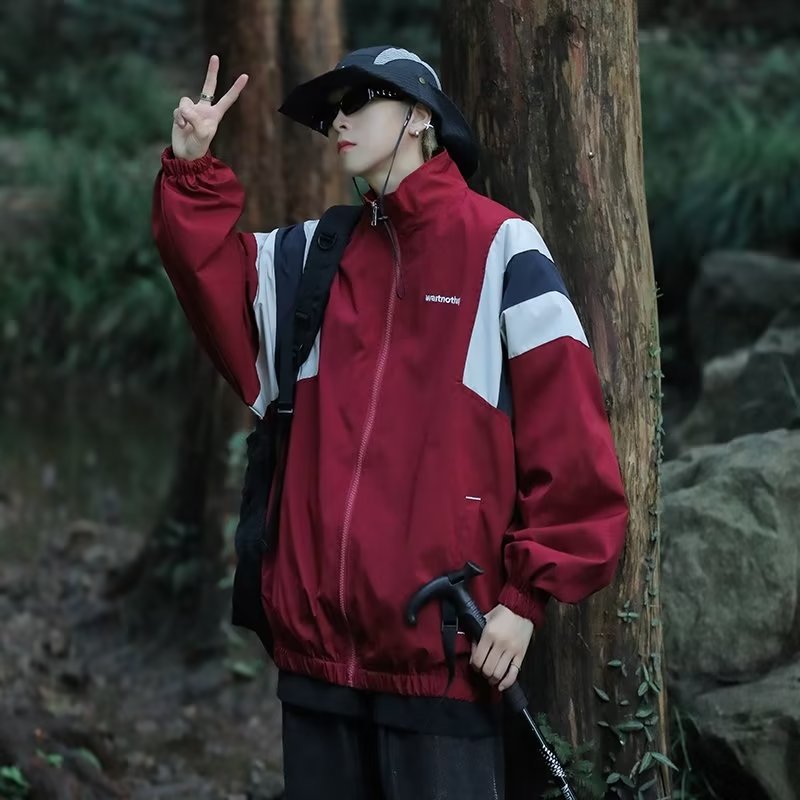 Men's Color Block Windproof Jacket - Oversized Streetwear
