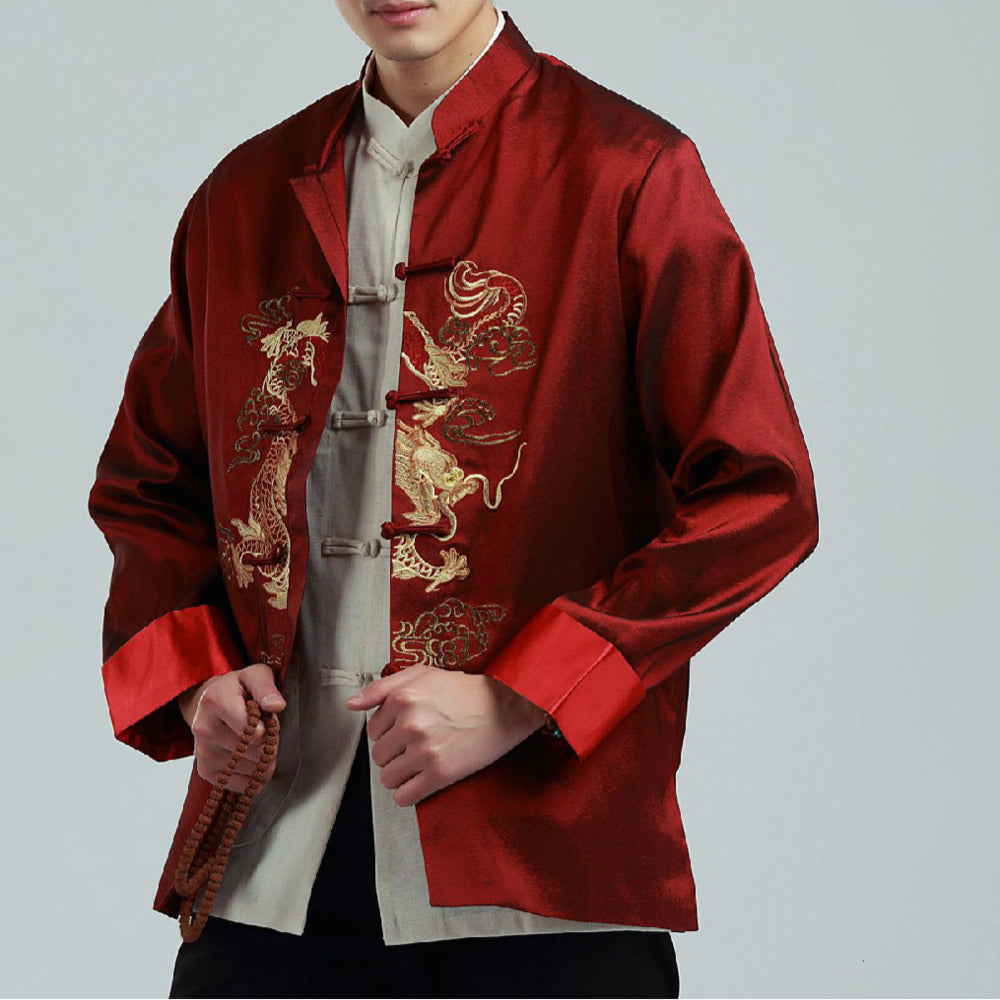 Men's Chinese Style Embroidered Dragon Jacket Tops