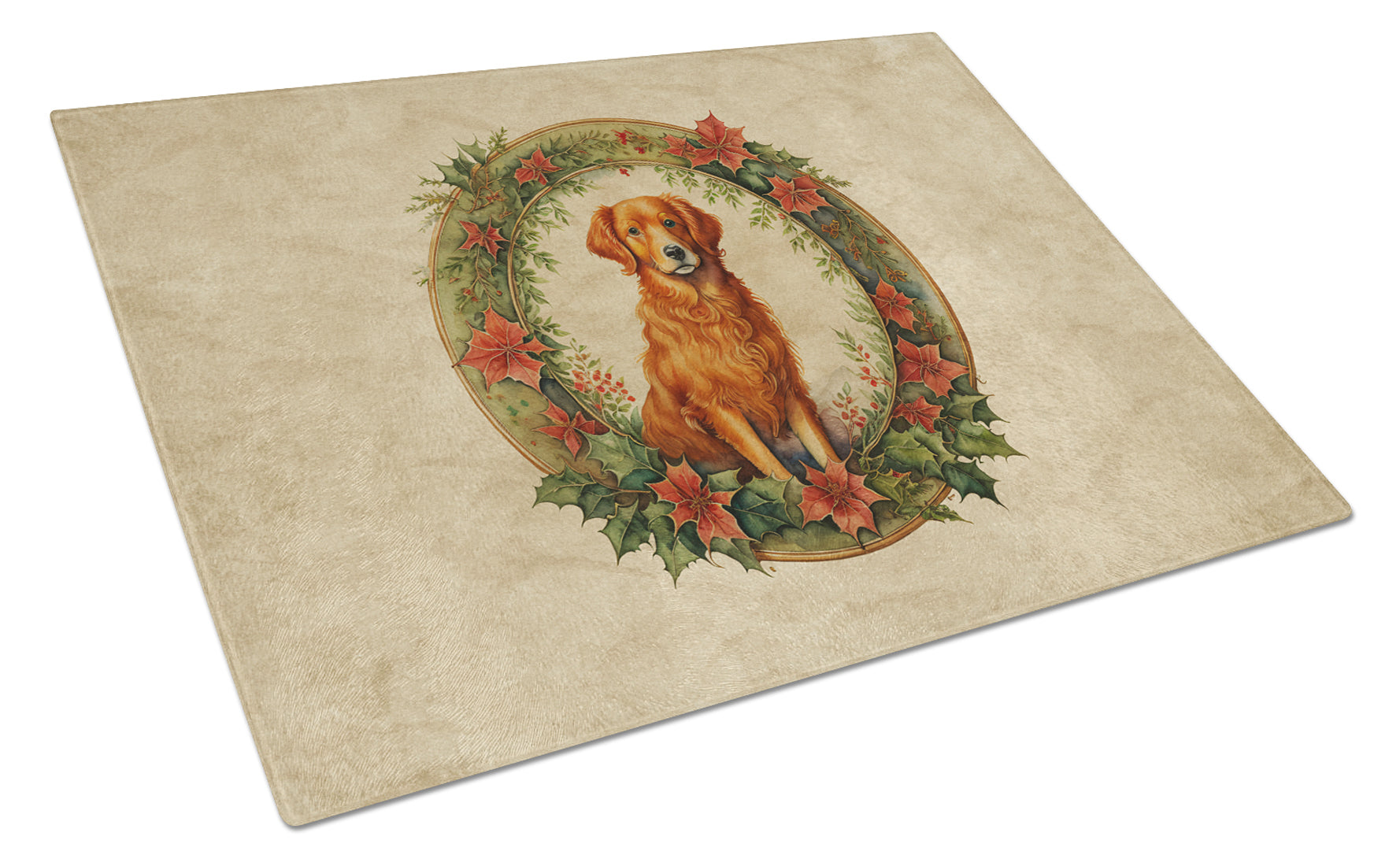 Nova Scotia Duck Tolling Retriever Christmas Flowers Glass Cutting Board