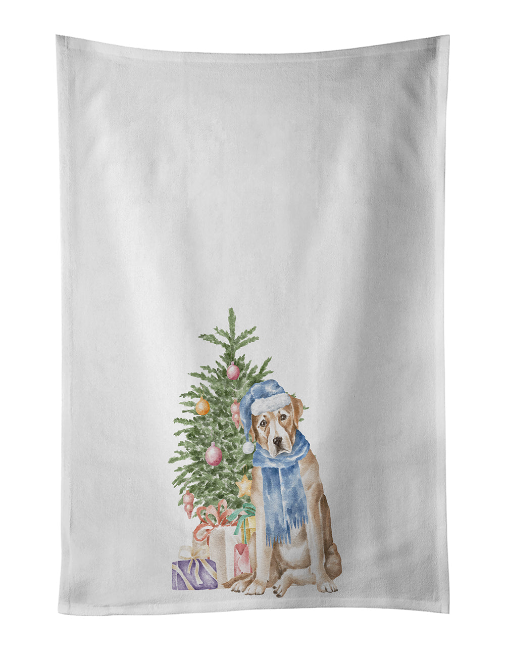Labrador Retriever Yellow Christmas Presents and Tree Kitchen Towel Set of 2