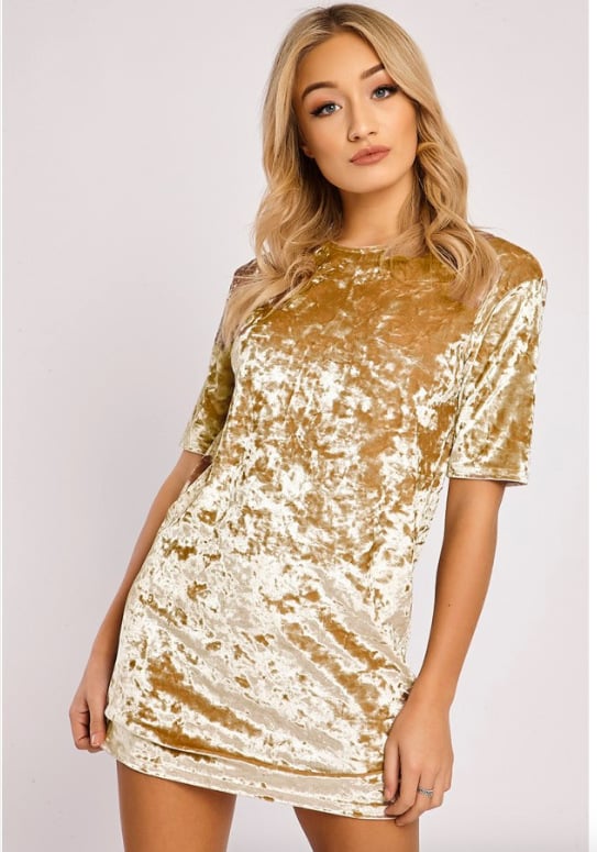 Summer Velvet Mini Dress with Short Sleeves and Round Neck