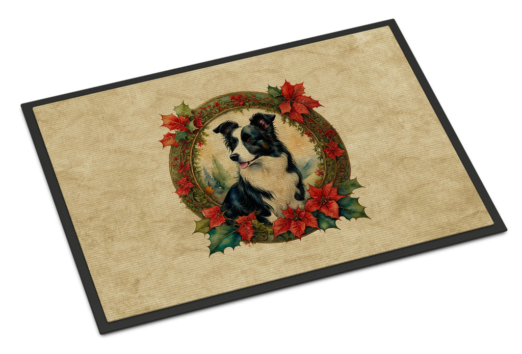 Border Collie Christmas Flowers Doormat