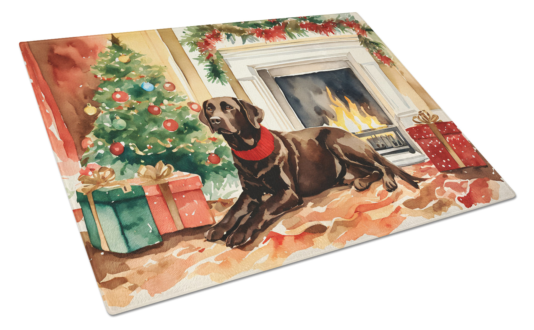 Labrador Retriever Cozy Christmas Glass Cutting Board