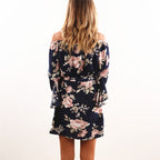 Loose-Fit Belted Dress with Floral Print and Off-Shoulder