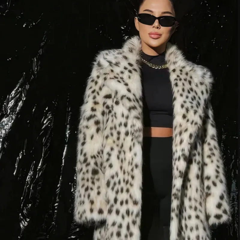 Women's Leopard Print Faux Fur Hooded Coat