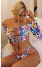 Multicolor Long Sleeve Digital Print Set with Bikini