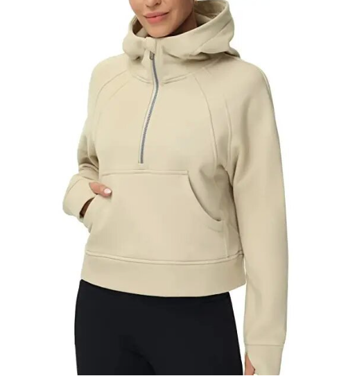 Chic Women's Fleece Half Zip Hooded Sweatshirt | Streetwear