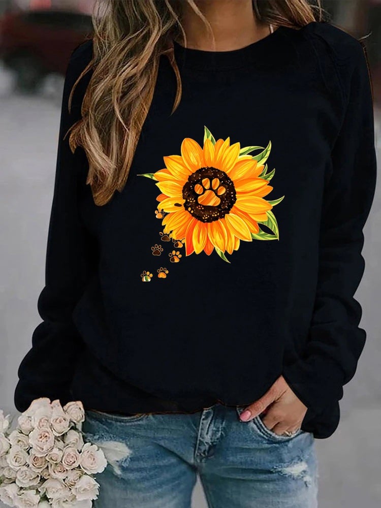 Women's Long Sleeve Round Neck Printed Sweatshirt | Streetwear