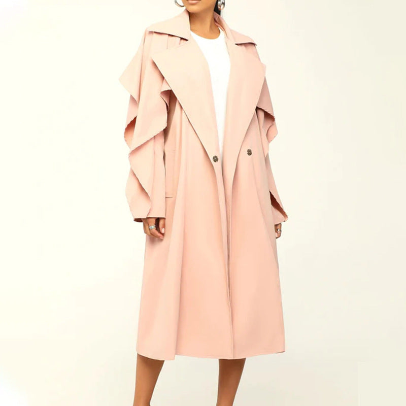 Women's Stylish Mid-Length Solid Color Polo Coat
