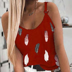 Women's Summer Feather Print Spaghetti Strap Tank Top