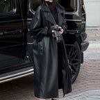 Women's Long Leather Coat Below The Knee Fashion