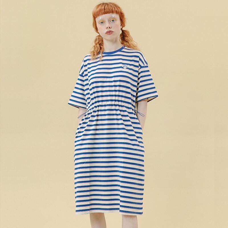 Blue Stripe Loose Midi Dress