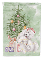 Samoyed Caught Up Christmas Presents and Tree Garden Flag