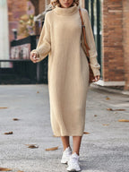 Loose Knitted Turtleneck Dress with Woolen Skirt