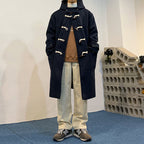 Men's Classic Mid-length Wool Coat with Horn Buttons