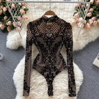 Trendy Floral Long Sleeve Bodysuit T-Shirt for Women