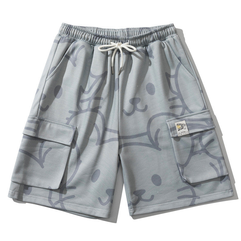 Bear Print Men's Casual Overalls and Sweatshirt Shorts | Streetwear