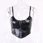 Elegant Women's Deep V-Neck PU Leather Corset Top