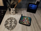 Keeshond and Santa Claus Pair of Pot Holders