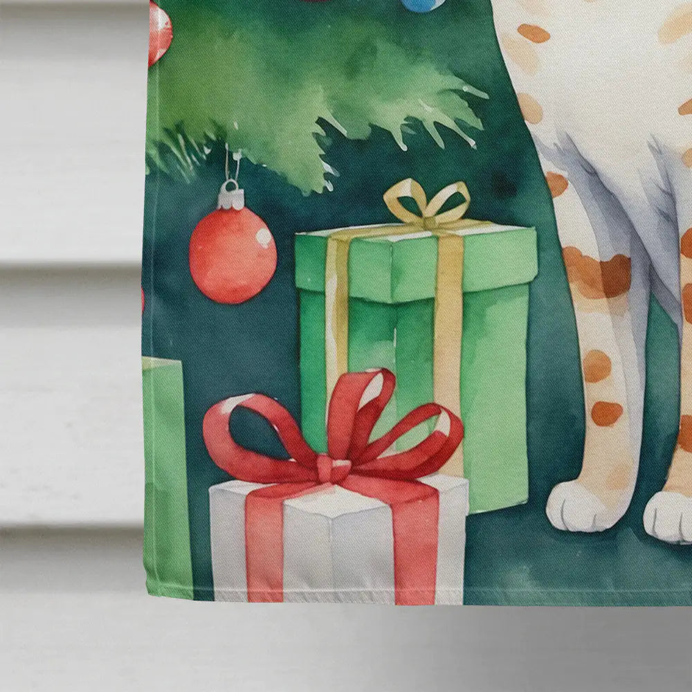 Ocicat Cat By the Christmas Tree House Flag