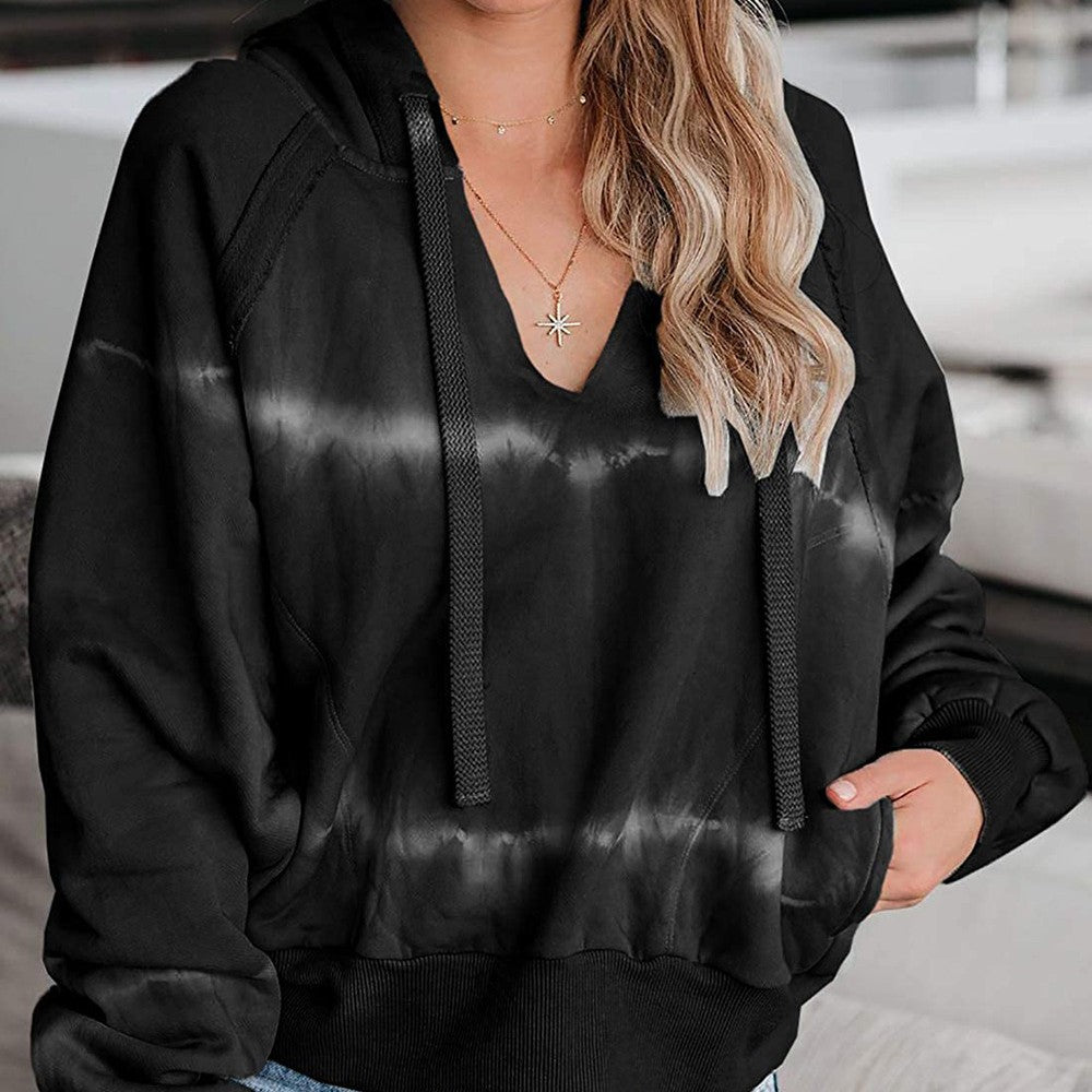 Casual Hooded Sweater with Tie-Dye Gradient Design