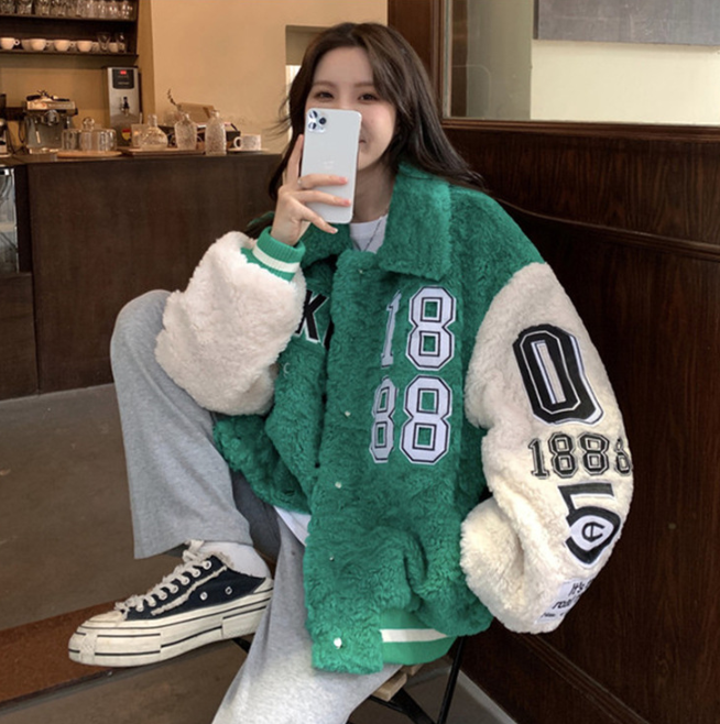Embroidered Thick Warm Lamb Wool Cotton Coat