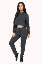 Cropped Drawstring Hoodie Set | Streetwear
