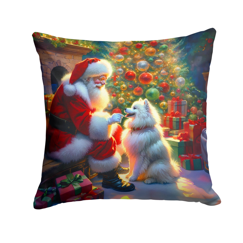 American Eskimo and Santa Claus Throw Pillow