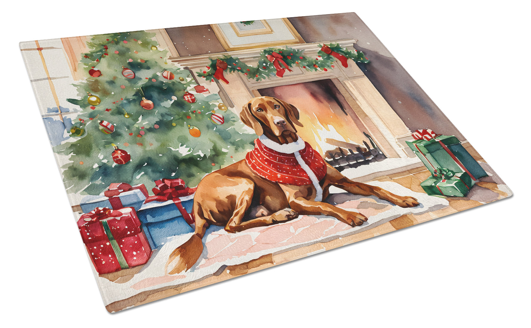 Vizsla Cozy Christmas Glass Cutting Board