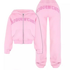 Women's Zip-up Hooded Cropped Sweatshirt and Trouser | Streetwear