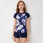 Women's Floral Short-Sleeve Rash Guard Swim Set