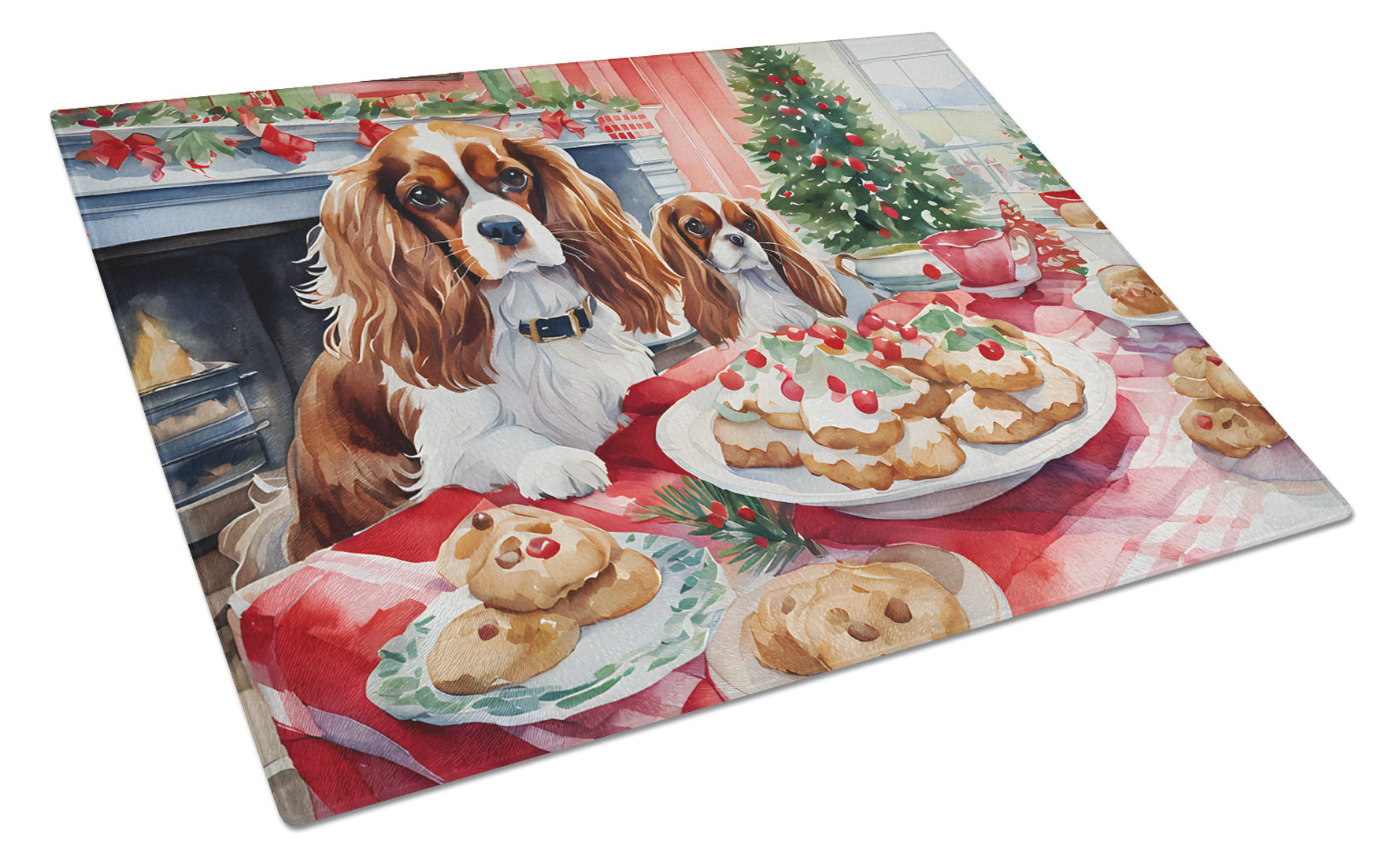 Cavalier Spaniel Christmas Cookies Glass Cutting Board