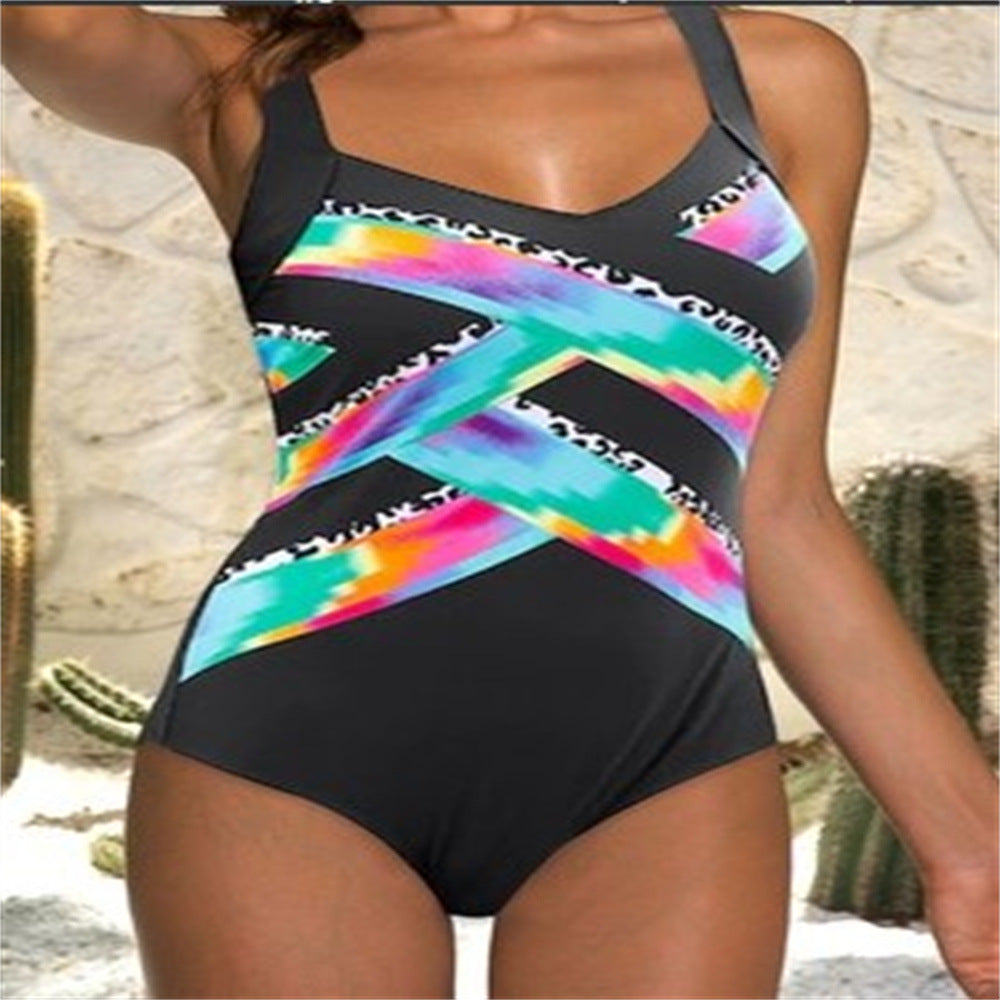 Women's Black Polyester Bikini Swimsuit
