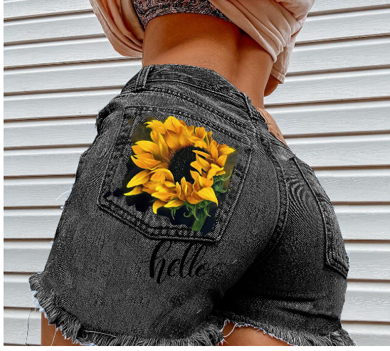 High Waist Denim Shorts for Women with Floral Print