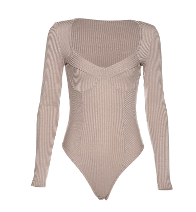 Vintage Style V-Neck Long Sleeve Bodysuit for Women