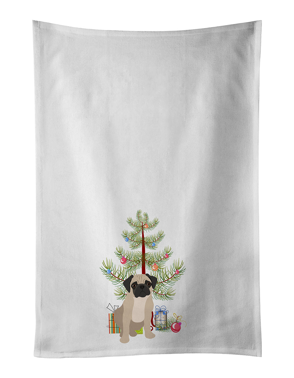 Pug Fawn #3 Christmas Kitchen Towel Set of 2