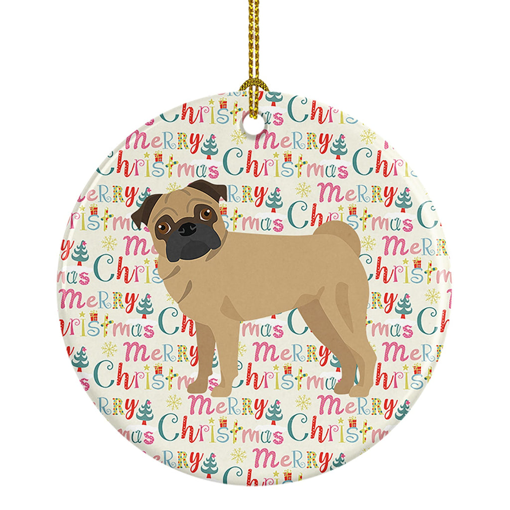 Pug Merry Christmas Ceramic Ornament
