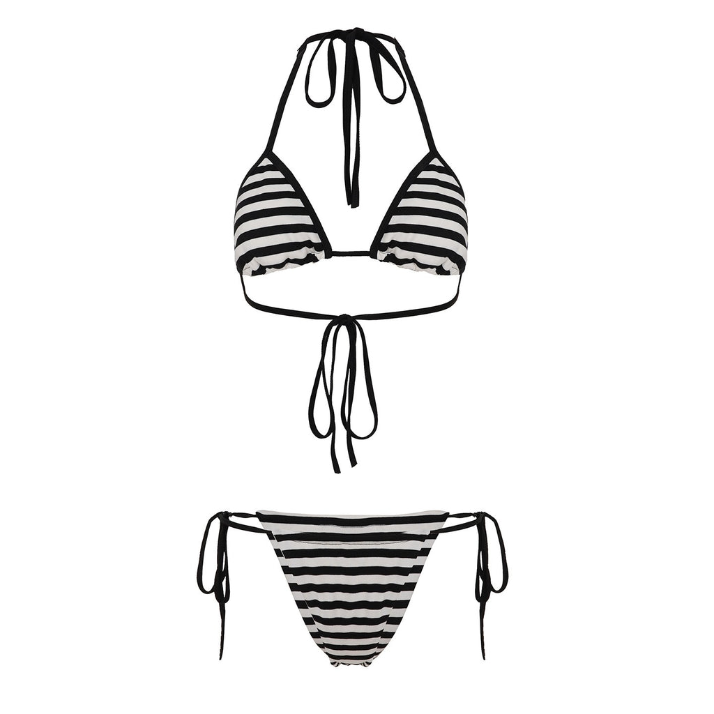 Striped Halter Bikini Set with Boyshorts